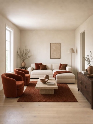 The room restyled in the colours and materials of the pin